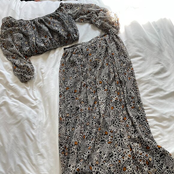 Express x Racheal Zoe Printed Off The Shoulder Cropped Top & Maxi Skirt Womens M - Picture 1 of 9